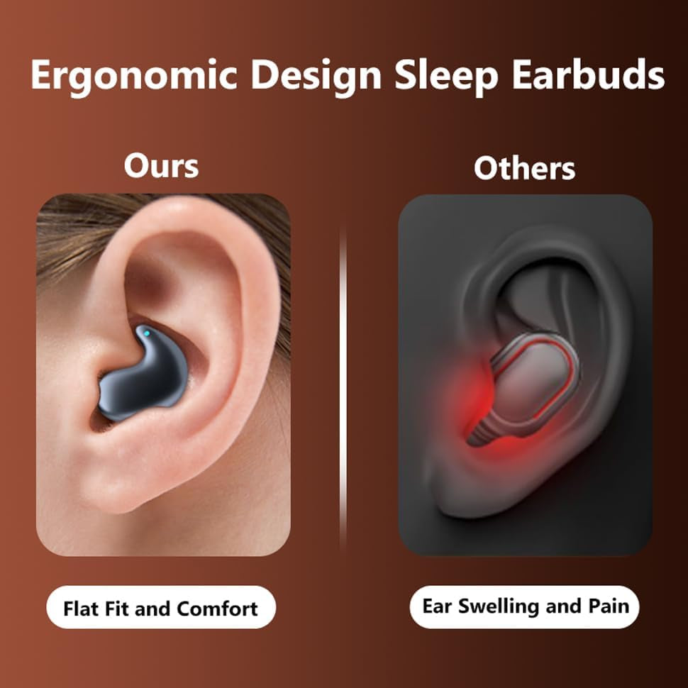 Wireless Sleep Earbuds, Comfortable Invisible Mini Sleeping Headphones for Side Sleepers, Noise Cancelling IPX4 Waterproof Bluetooth 5.3 Earphones for Sleeping Running Workouts (Black)