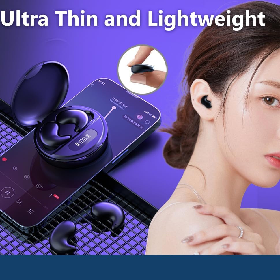 Wireless Sleep Earbuds, Comfortable Invisible Mini Sleeping Headphones for Side Sleepers, Noise Cancelling IPX4 Waterproof Bluetooth 5.3 Earphones for Sleeping Running Workouts (Black)